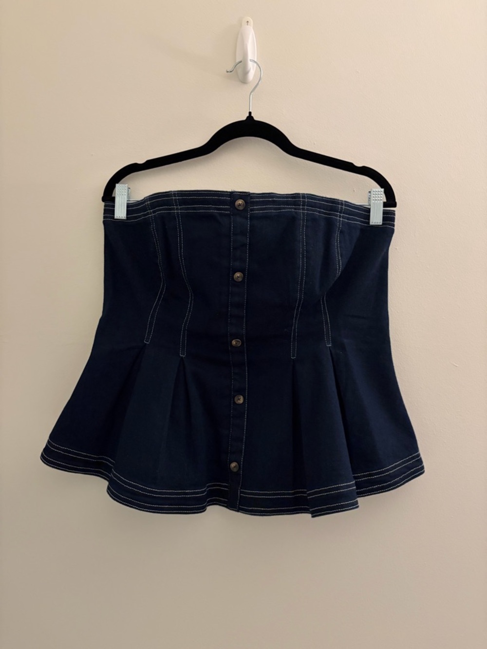 NWOT Anthropologie Strapless Denim Peplum top size L